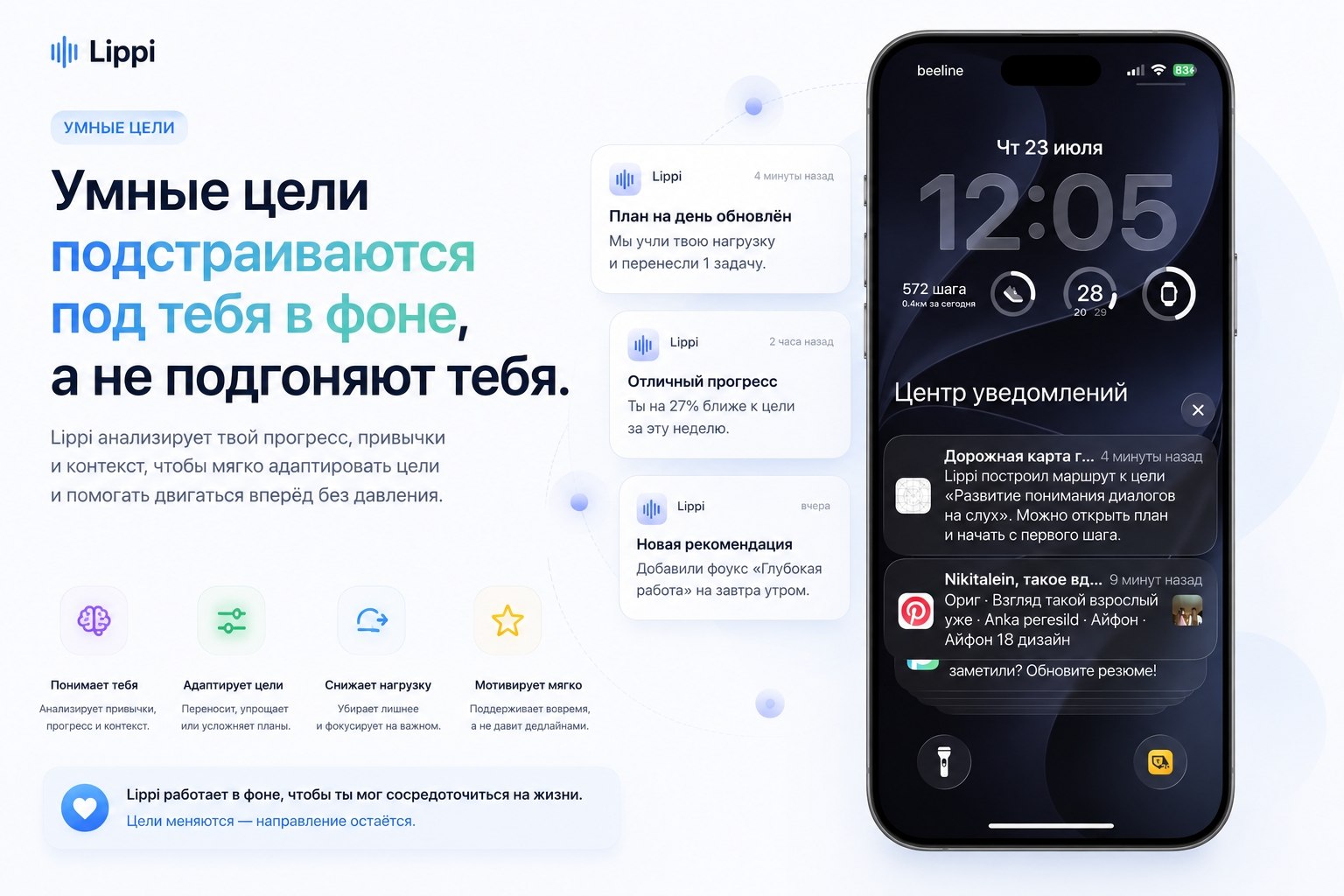 Lippi адаптирует умные цели в фоне под прогресс пользователя